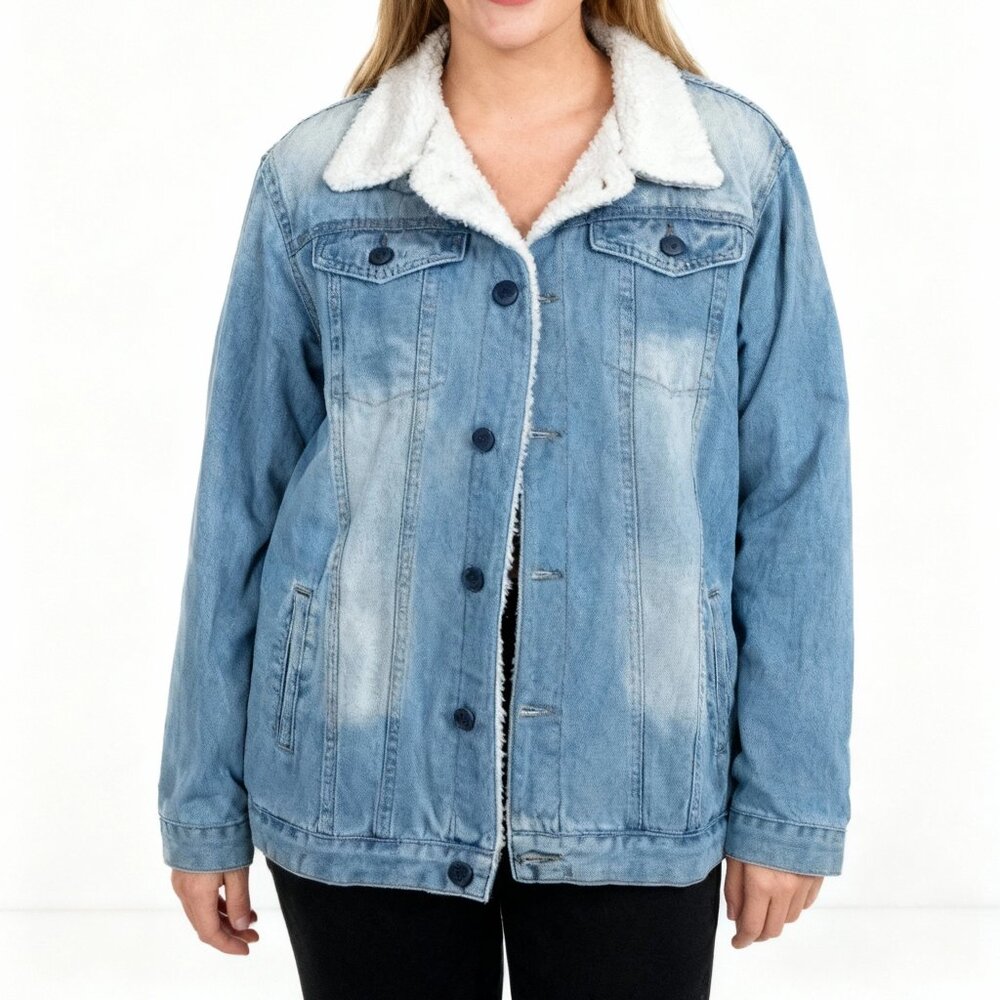 Source Unknown Women's Blue Long Sleeve 100% Cotton Jean Sherpa Jacket Size L